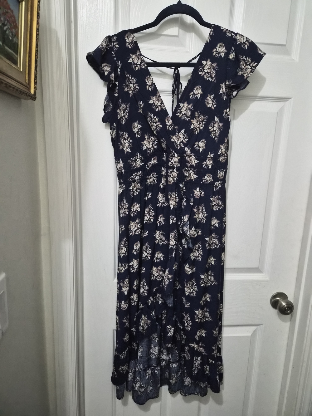 Floral Navy Wrap Midi Dress